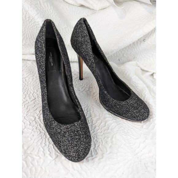 ANN TAYLOR! BLACK & WHITE FABRIC, PATENT LEATHER STILETTO HEELS! SZ 9.5M - Picture 8 of 8